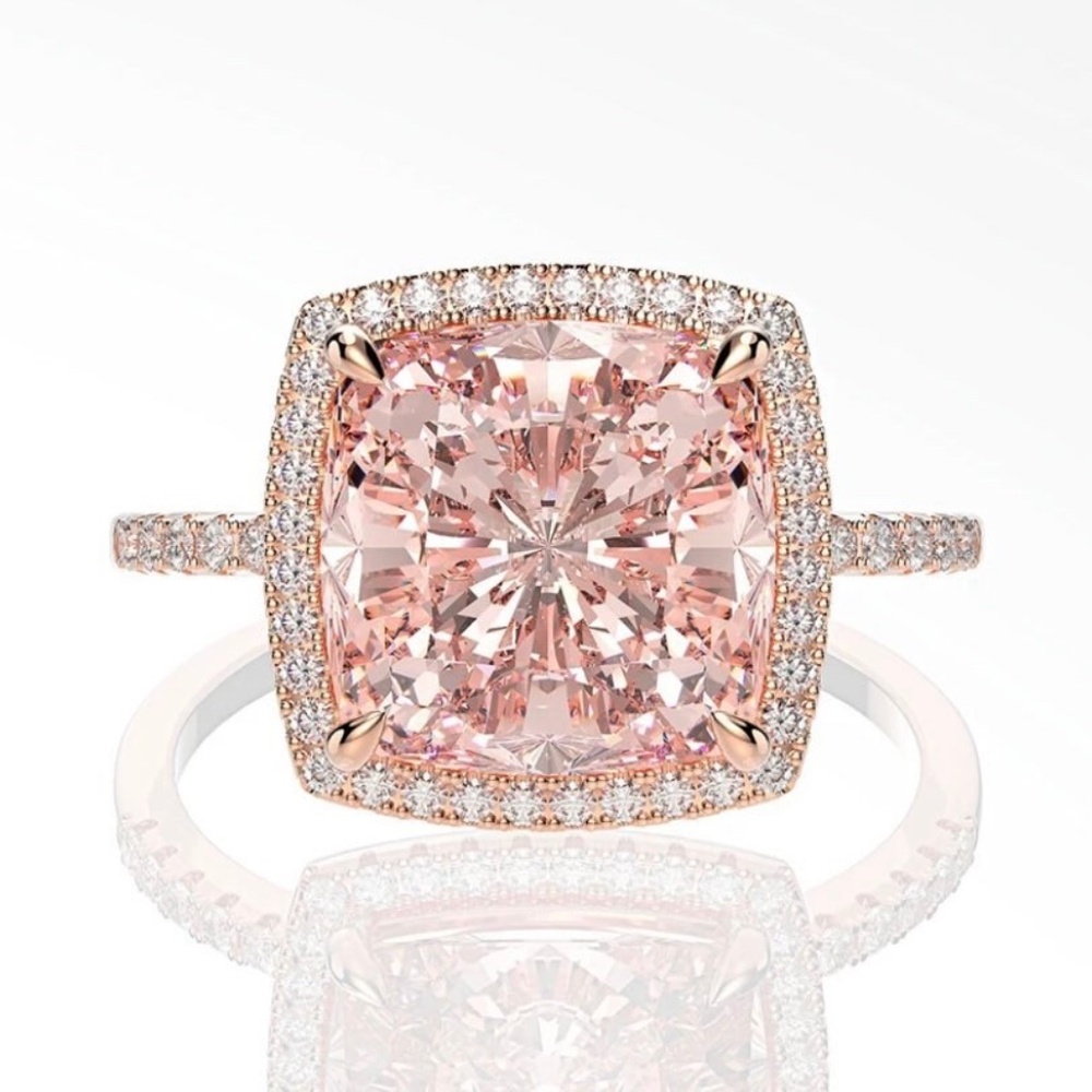 Morganite lab diamond Statement Ring, Morganite Lab Created Cocktail Ring